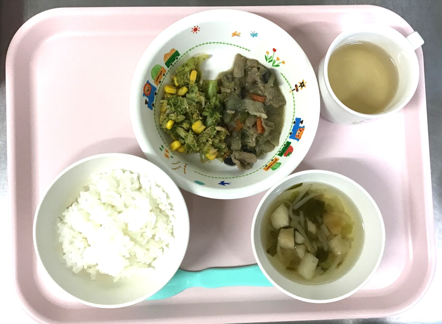 ごはん、なべしぎ、さっぱりあえ、おふのすましじる